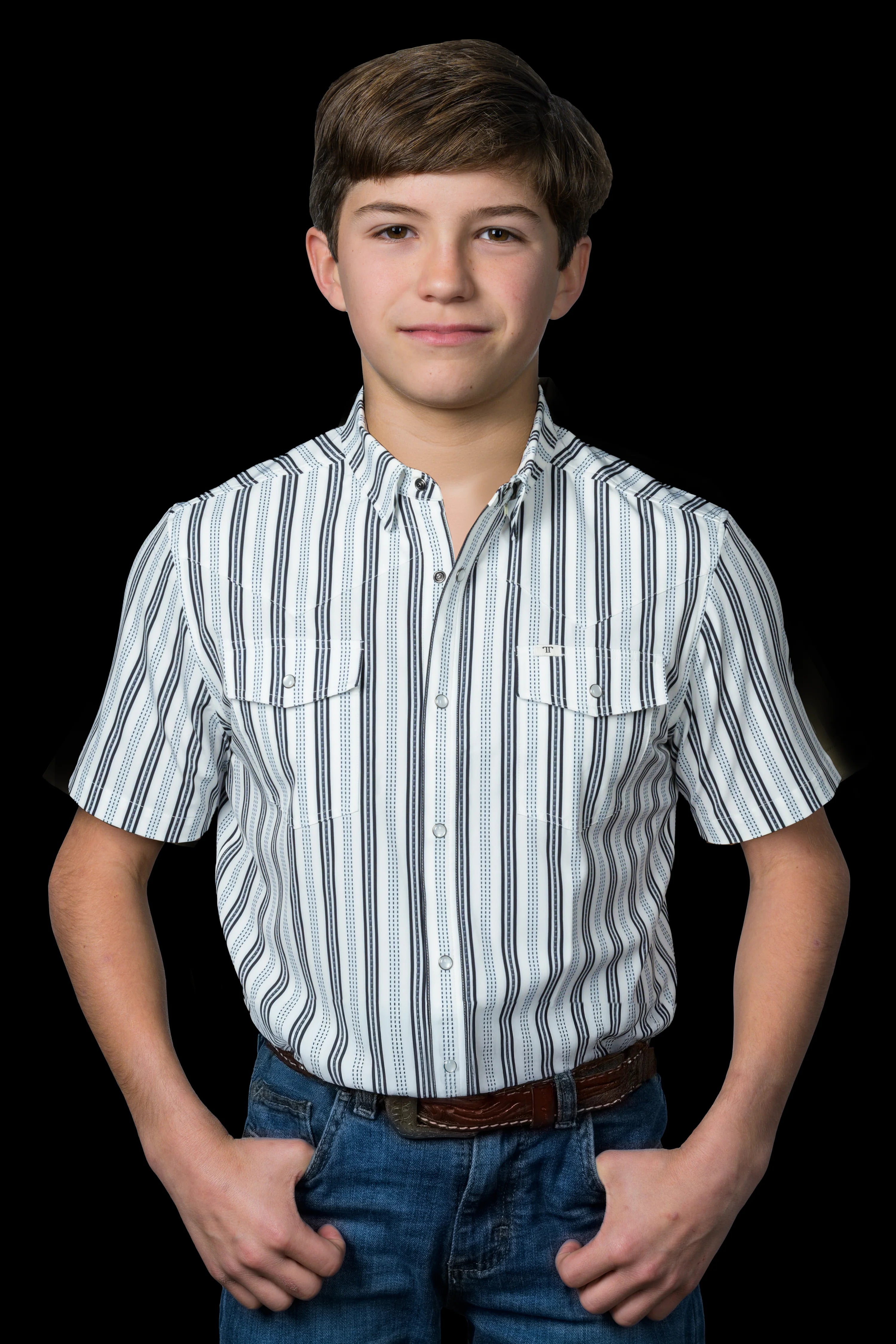 Ferrell Boys Jake White Pearl Snap Short Sleeve Shirt