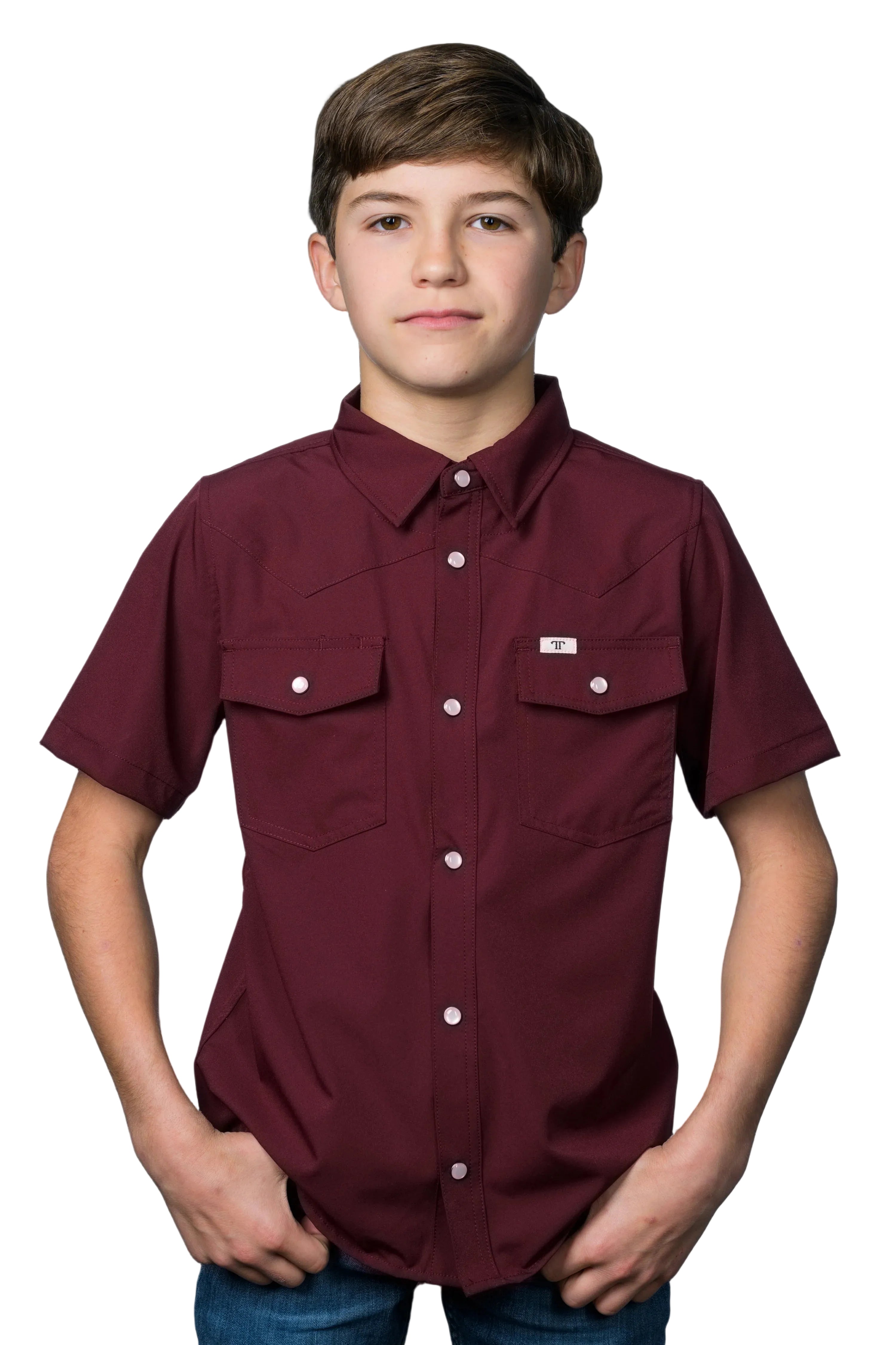Core- Kid's Maroon Short Sleeve Snap Ferrell Shirt