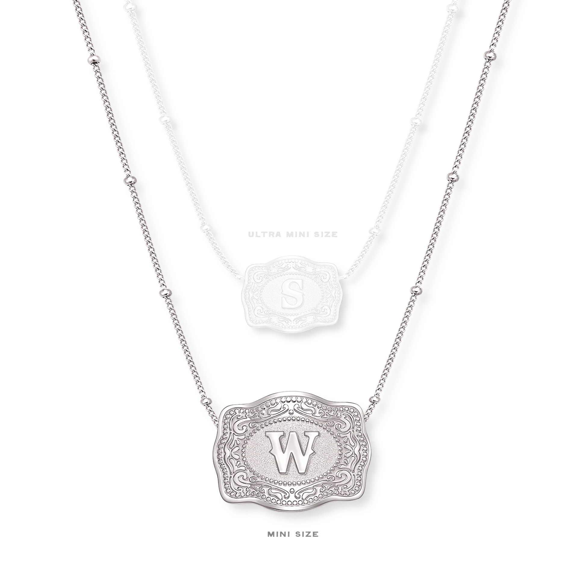 SpurWest Mini Belt Buckle Necklace (Initial) Silver (16"+2" Extender)