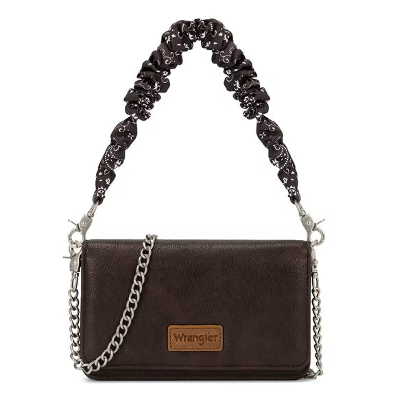 Wrangler Dual Strap Bandana Ruched Flap Crossbody Wallet Bag