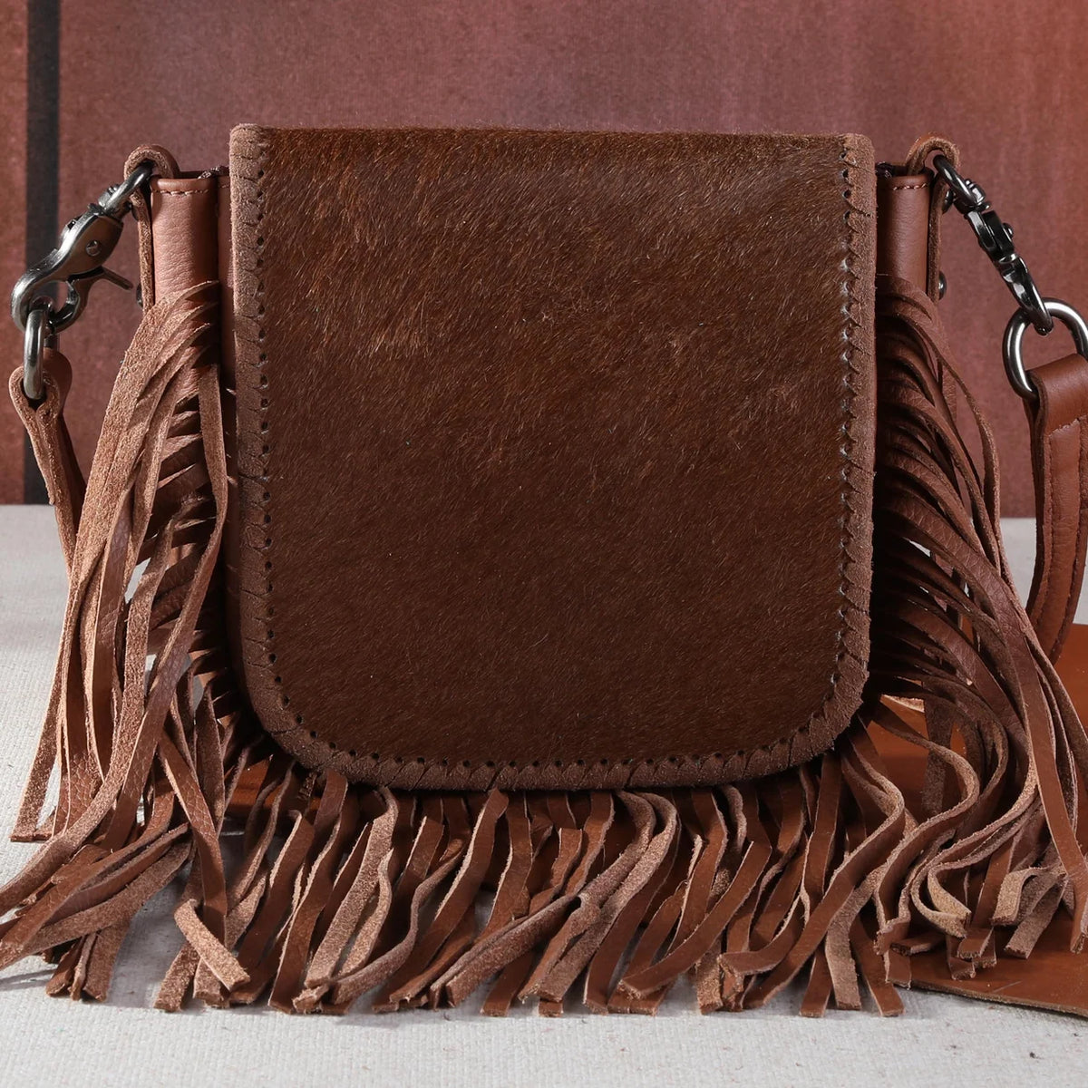 Montana West Genuine Leather Hair-On Collection Fringe Crossbody