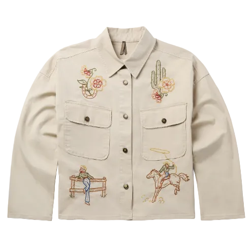 Ladies - Stetson Embroidered Khaki Button Up Jacket