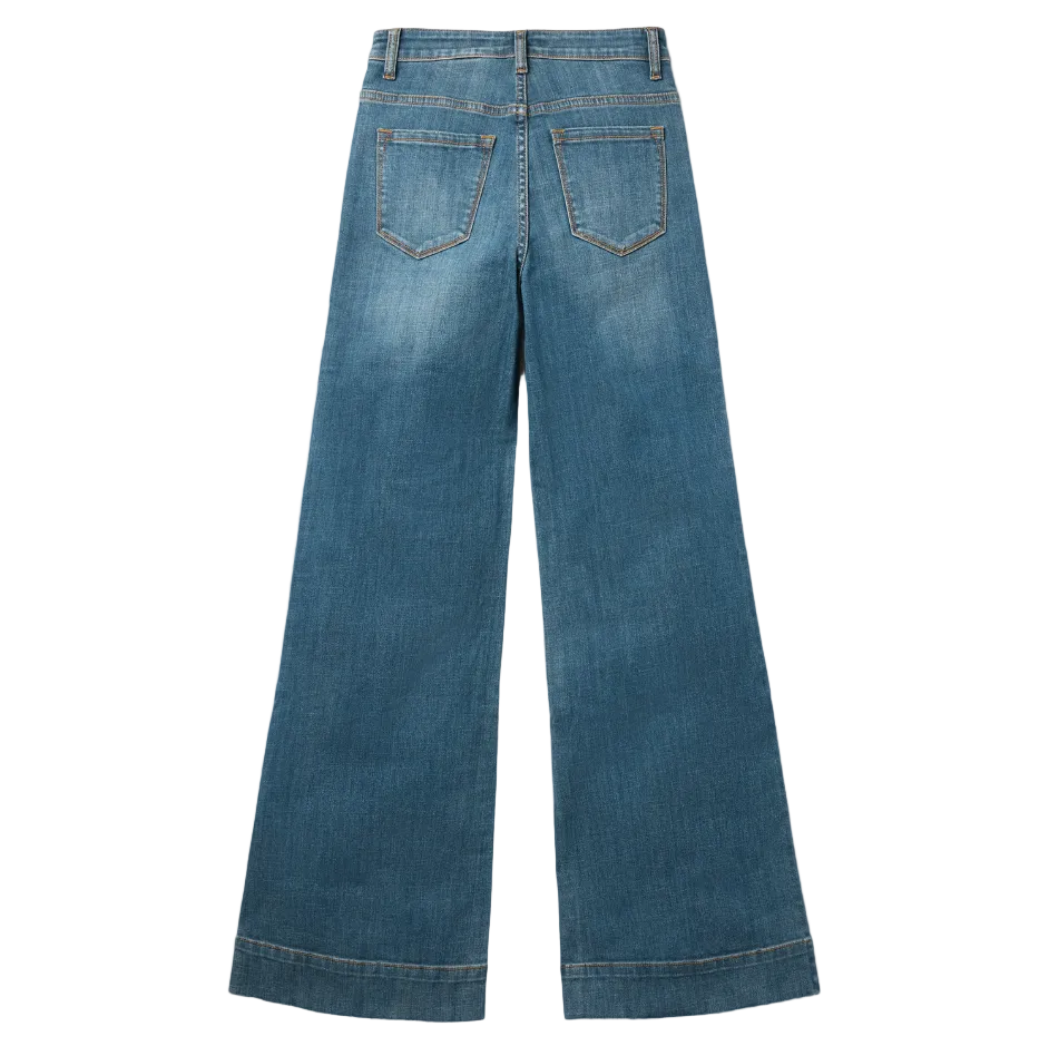 Stetson High Rise Wide Leg Fit With Brown Pocket Dark Wash