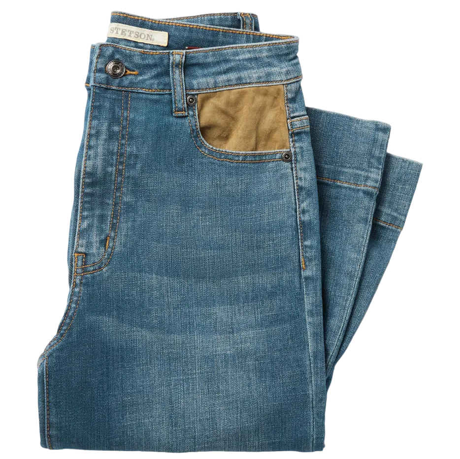 Stetson High Rise Wide Leg Fit With Brown Pocket Dark Wash