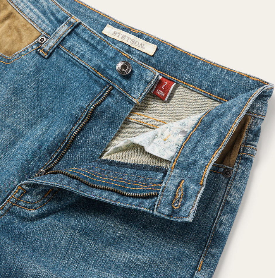 Stetson High Rise Wide Leg Fit With Brown Pocket Dark Wash