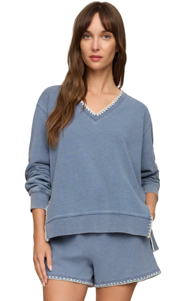 Cam Knit Denim Whipstitch Top