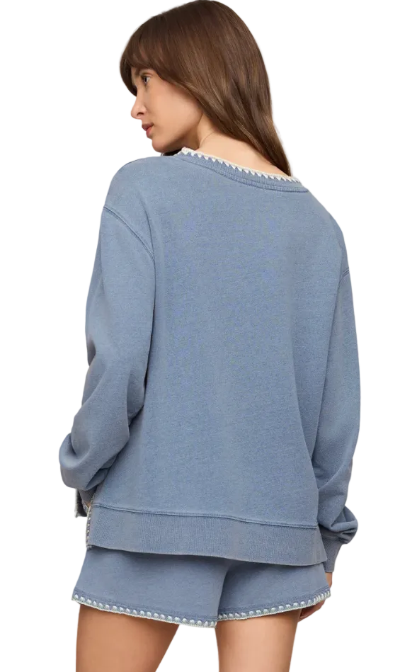 Cam Knit Denim Whipstitch Top