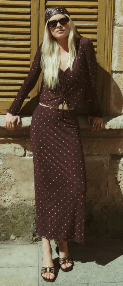 Z Supply Skirts Eda Polka Dot Mesh Midi Skirt Dark Chocolate