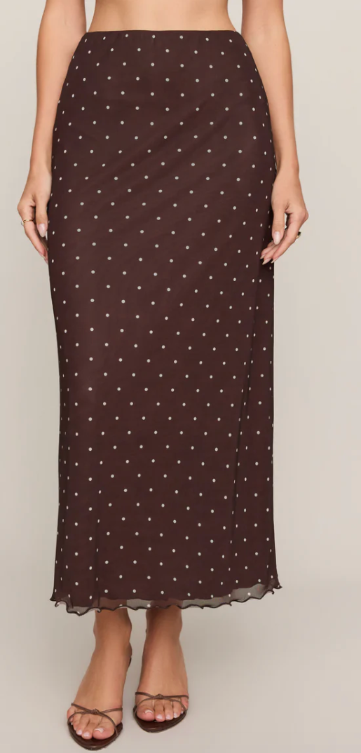 Z Supply Skirts Eda Polka Dot Mesh Midi Skirt Dark Chocolate