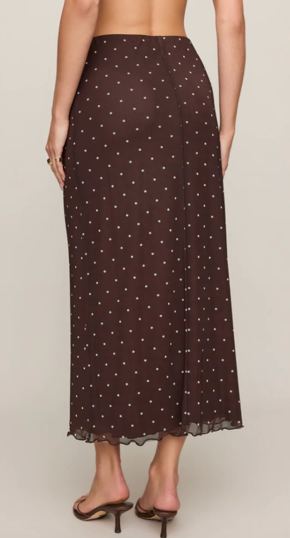 Z Supply Skirts Eda Polka Dot Mesh Midi Skirt Dark Chocolate