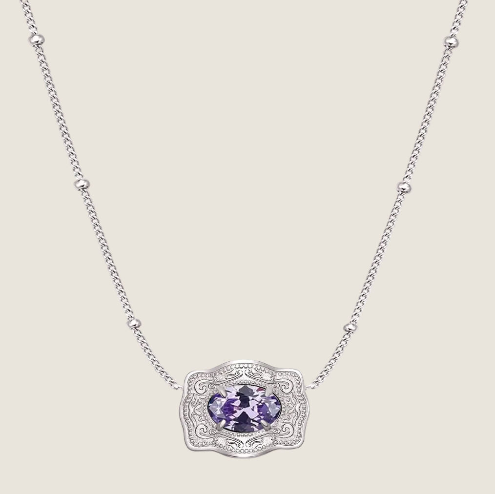 SpurWest ULTRA Mini Belt Buckle Necklace (Birthstone) Silver