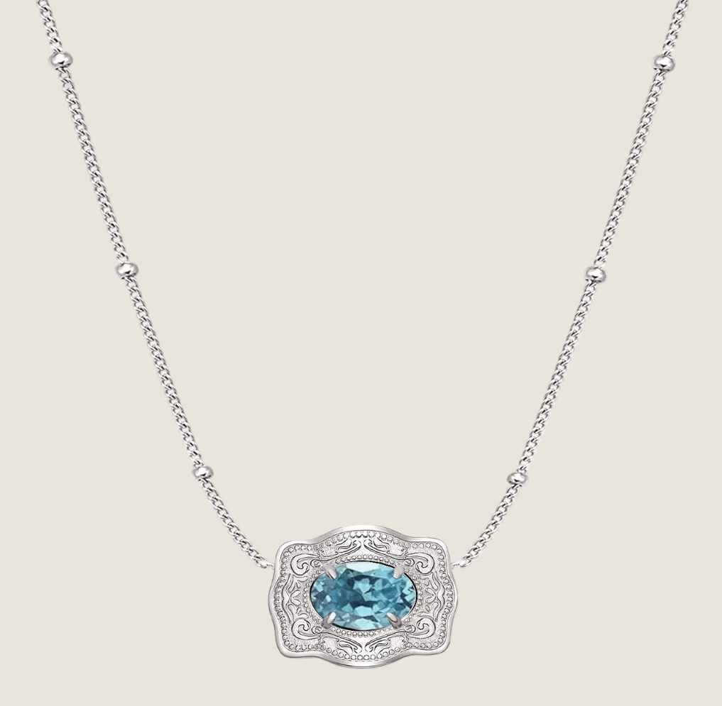 SpurWest ULTRA Mini Belt Buckle Necklace (Birthstone) Silver