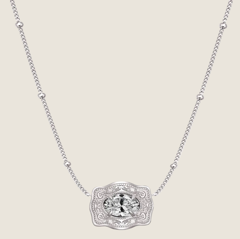 SpurWest ULTRA Mini Belt Buckle Necklace (Birthstone) Silver