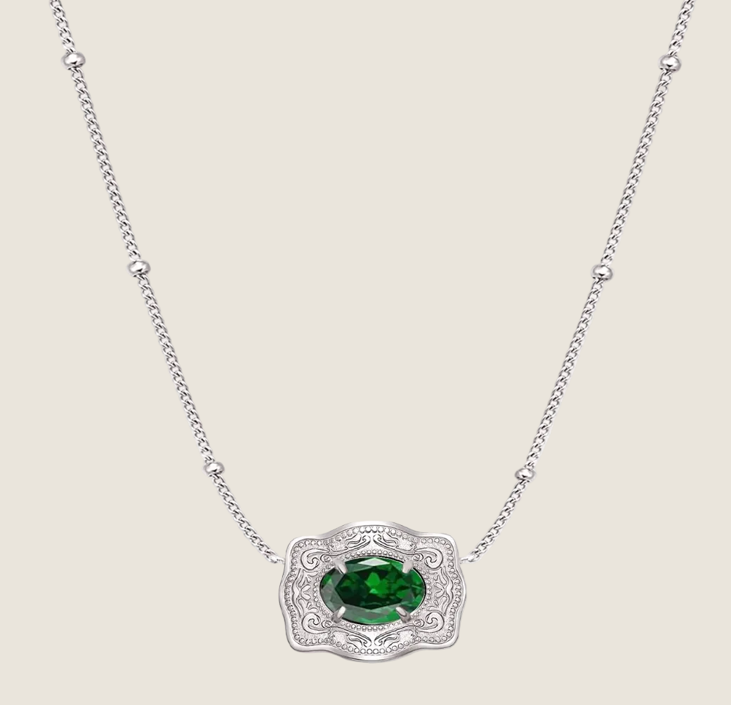SpurWest ULTRA Mini Belt Buckle Necklace (Birthstone) Silver