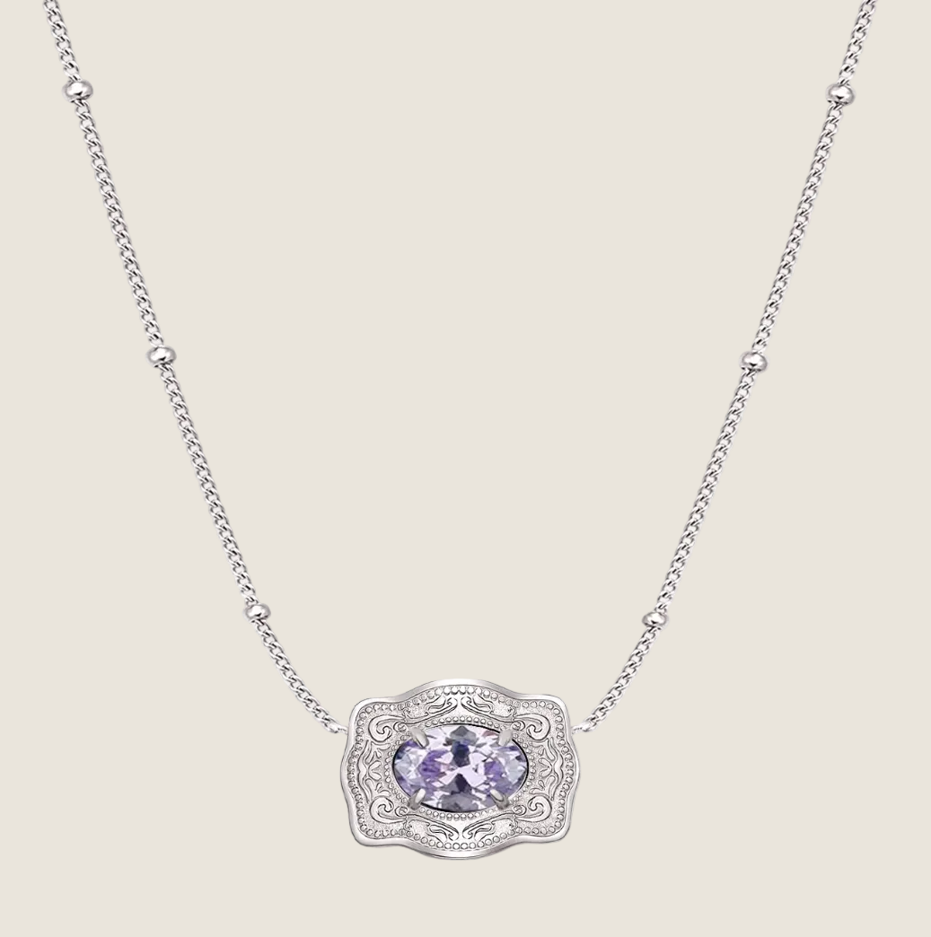 SpurWest ULTRA Mini Belt Buckle Necklace (Birthstone) Silver