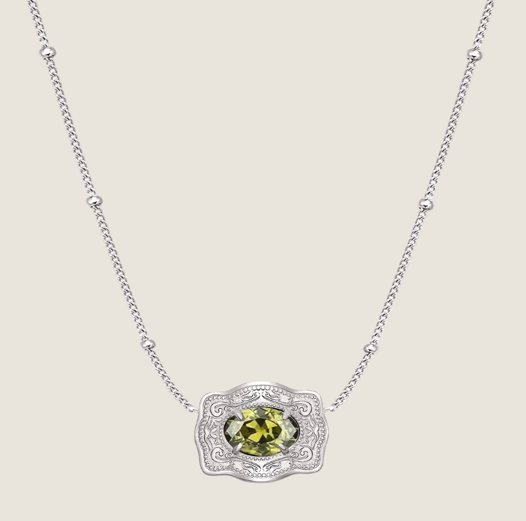 SpurWest ULTRA Mini Belt Buckle Necklace (Birthstone) Silver