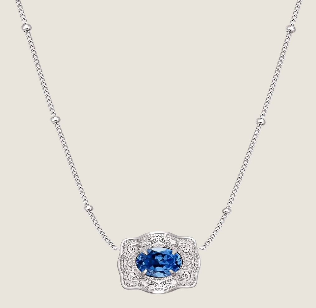 SpurWest ULTRA Mini Belt Buckle Necklace (Birthstone) Silver