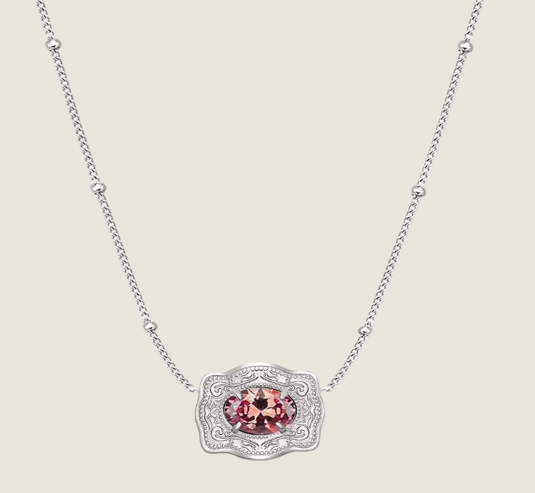 SpurWest ULTRA Mini Belt Buckle Necklace (Birthstone) Silver