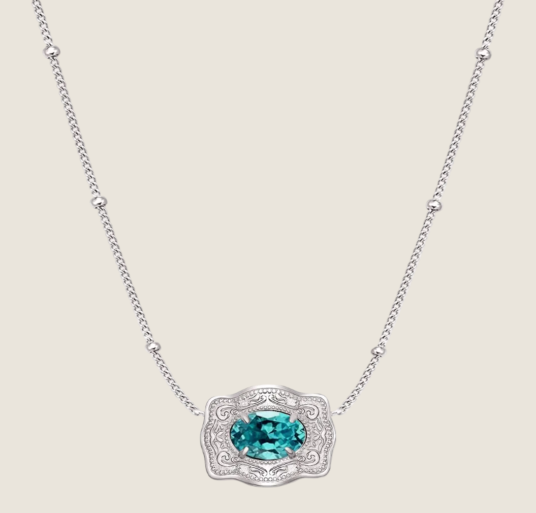 SpurWest ULTRA Mini Belt Buckle Necklace (Birthstone) Silver