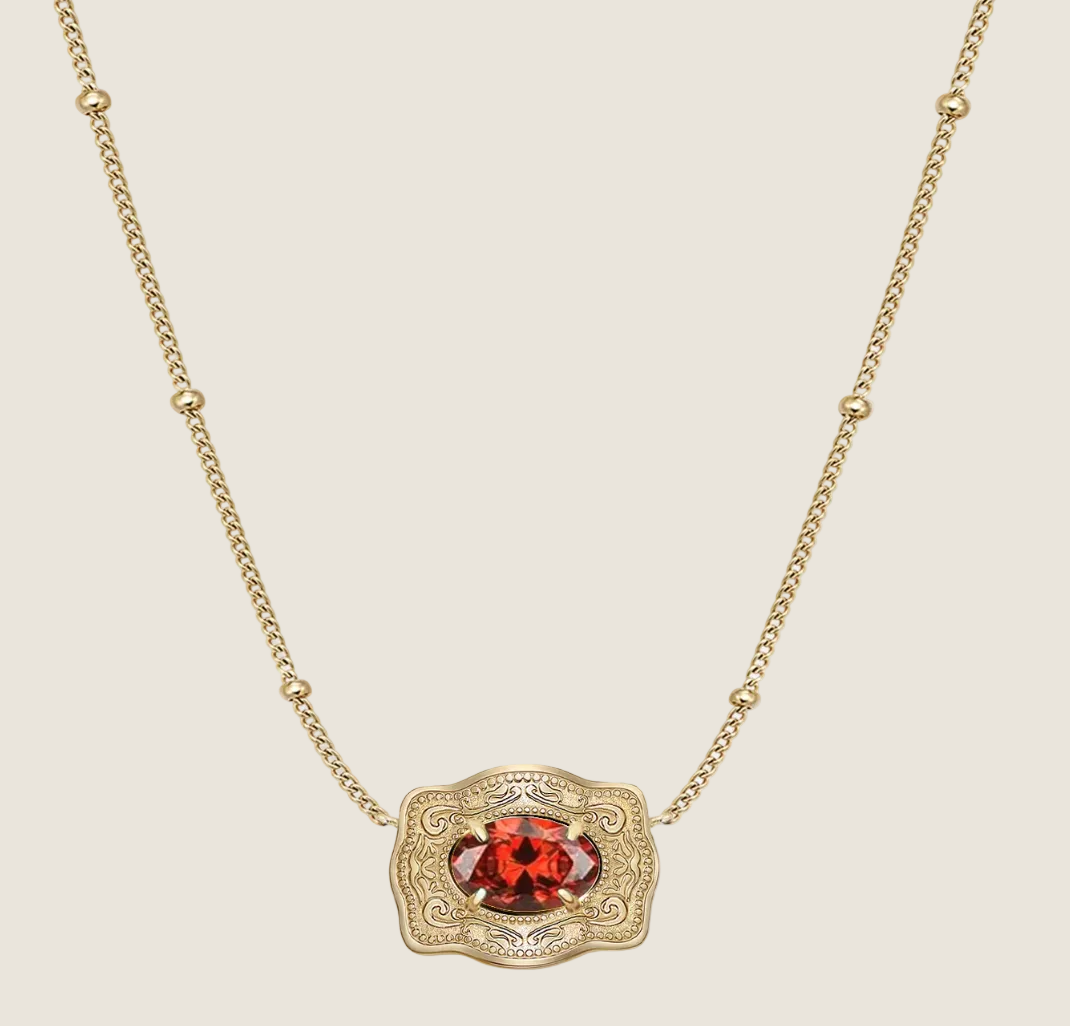 SpurWest ULTRA Mini Belt Buckle Necklace (Birthstone) Gold