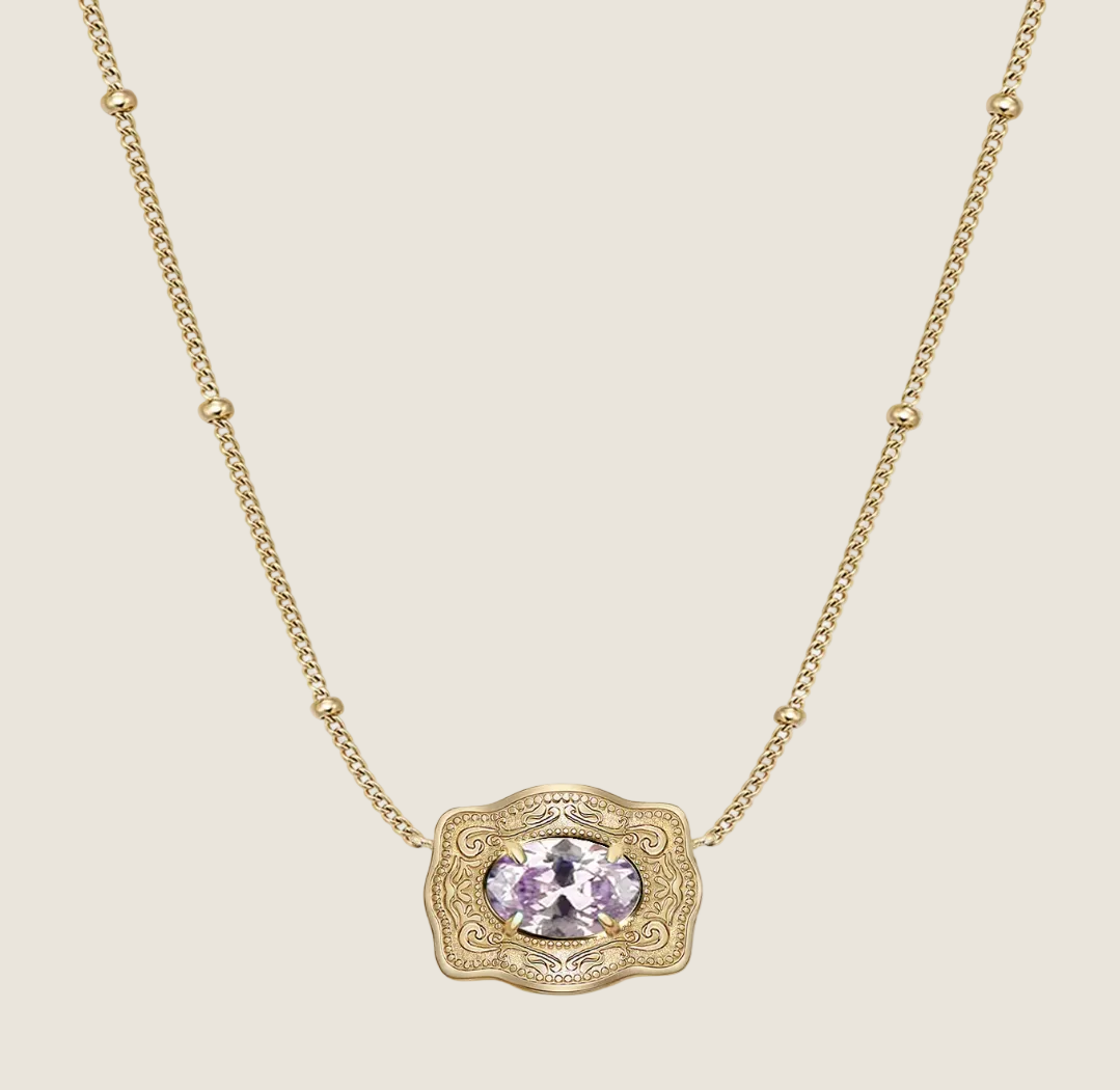 SpurWest ULTRA Mini Belt Buckle Necklace (Birthstone) Gold