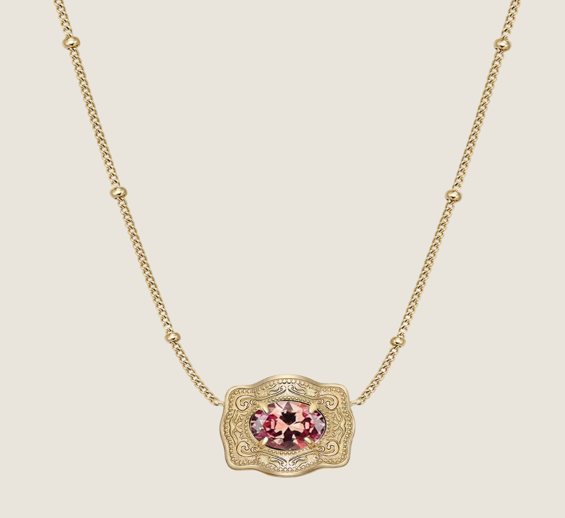 SpurWest ULTRA Mini Belt Buckle Necklace (Birthstone) Gold