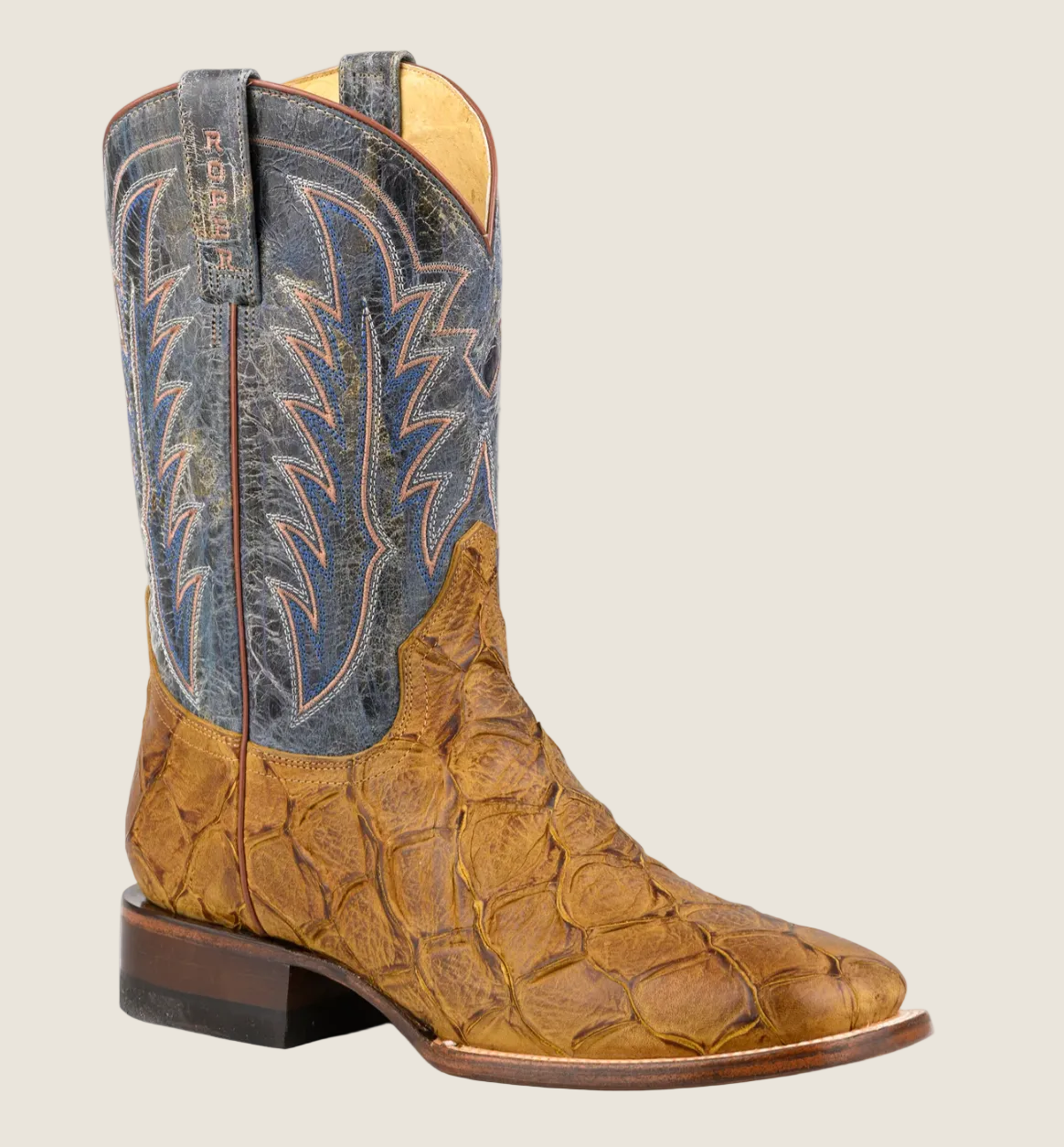 Roper Men's Waxy Dark Blue Leather Big Old Fish Boots