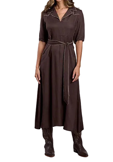Women's Stetson Brown Rayon Crepe Long Dress