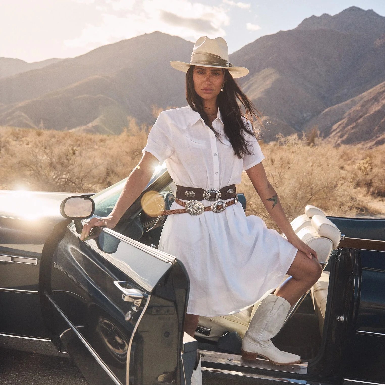 Ladies - Stetson White Linen Tie Dress