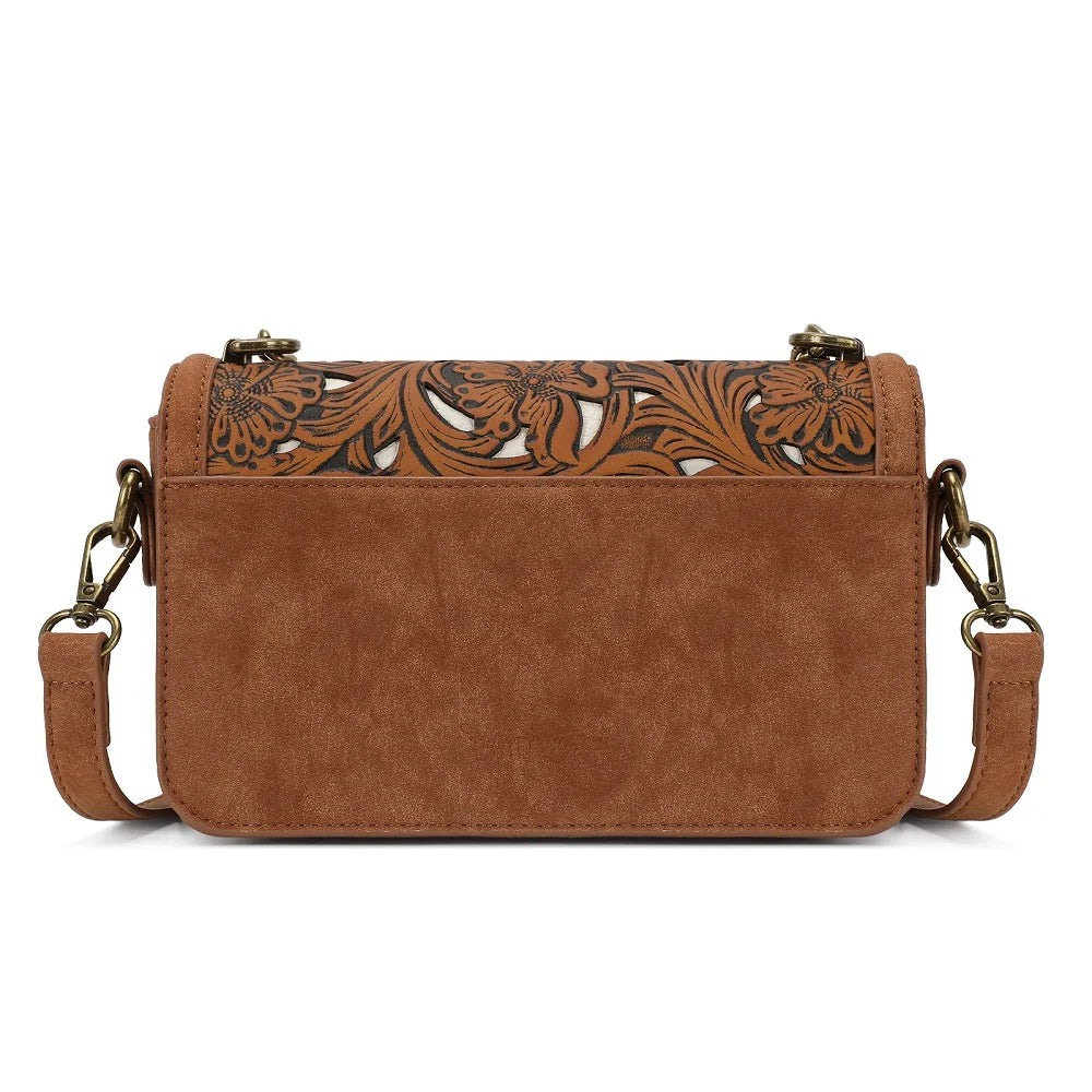 Trinity Ranch Cowhide Floral Cutout Crossbody Purse