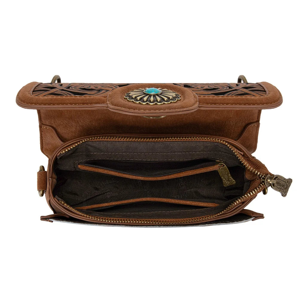 Trinity Ranch Cowhide Floral Cutout Crossbody Purse