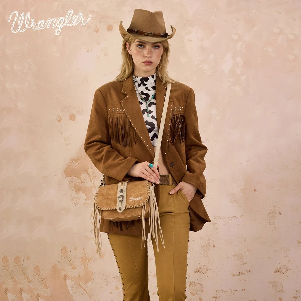 Wrangler Braided Tassel Saddle Crossbody Bag