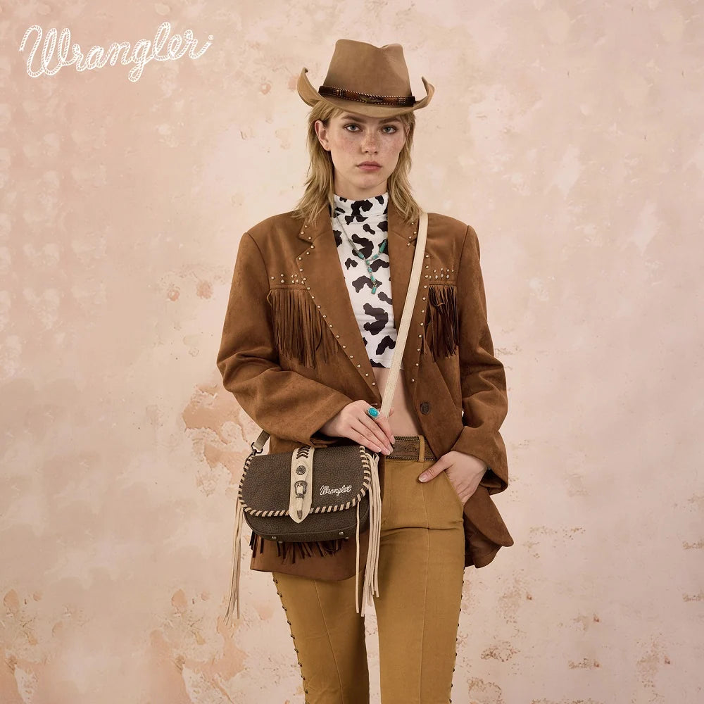 Wrangler Braided Tassel Saddle Crossbody Bag