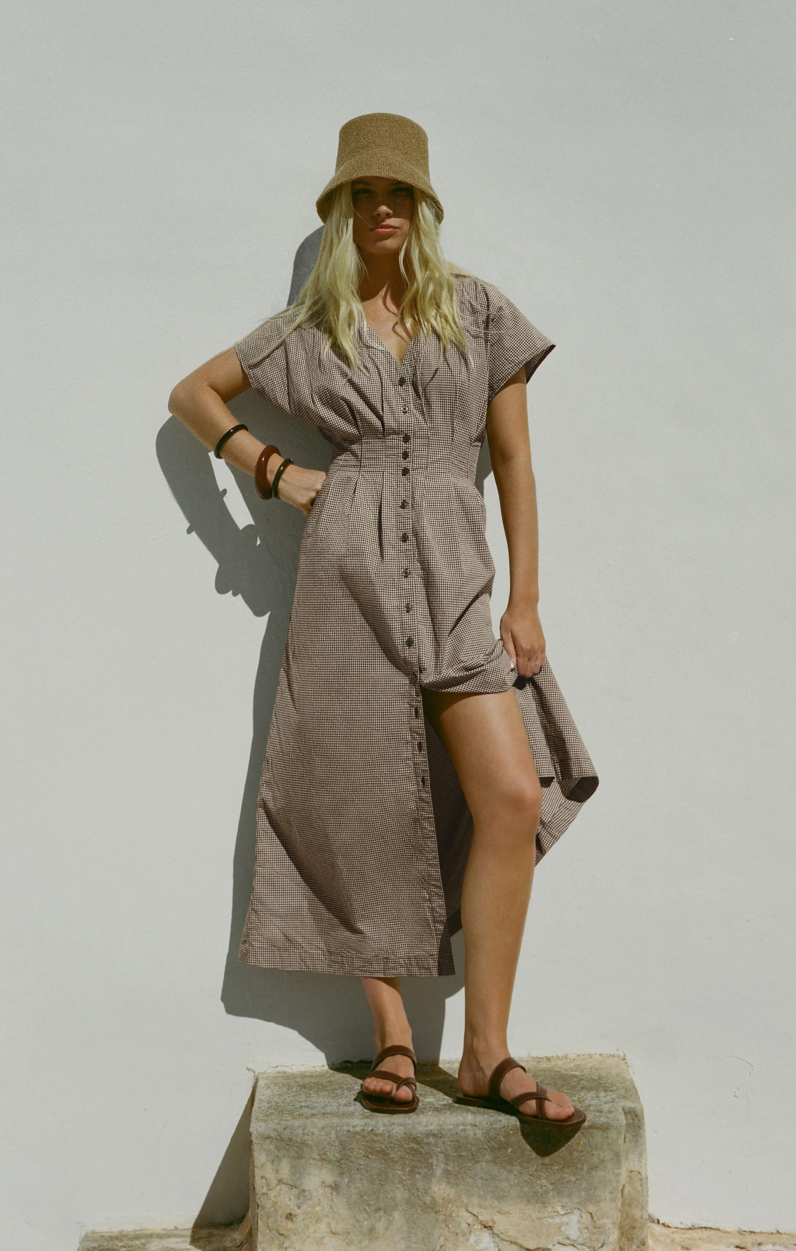 Z supply Sanna Gingham Maxi Dress Dark Chocolate