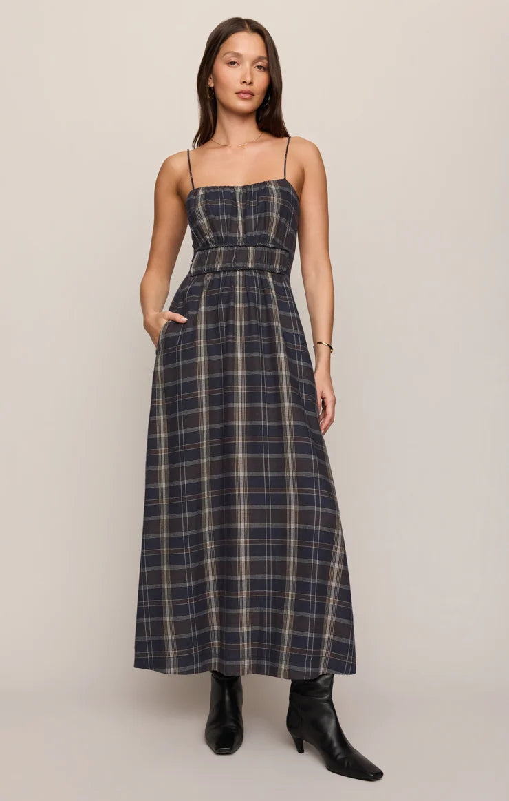Z Supply Evermore Plaid Midi Dress Eclipse