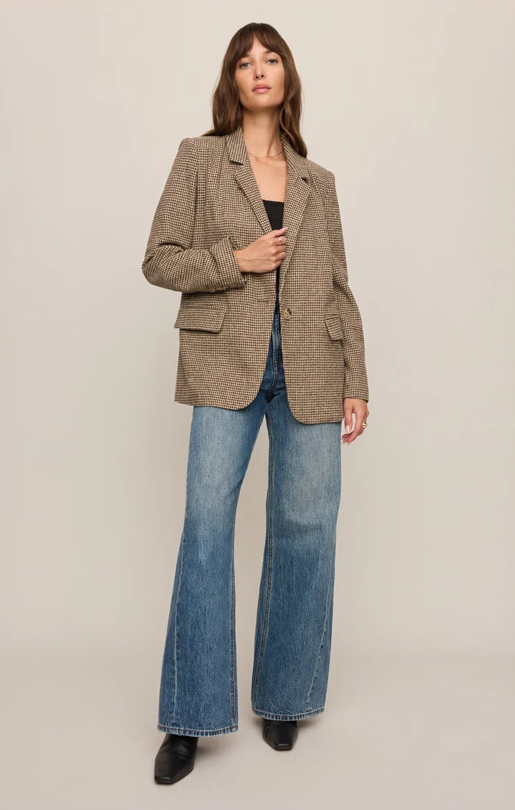Z Supply Evan Houndstooth Blazer Dark Chocolate