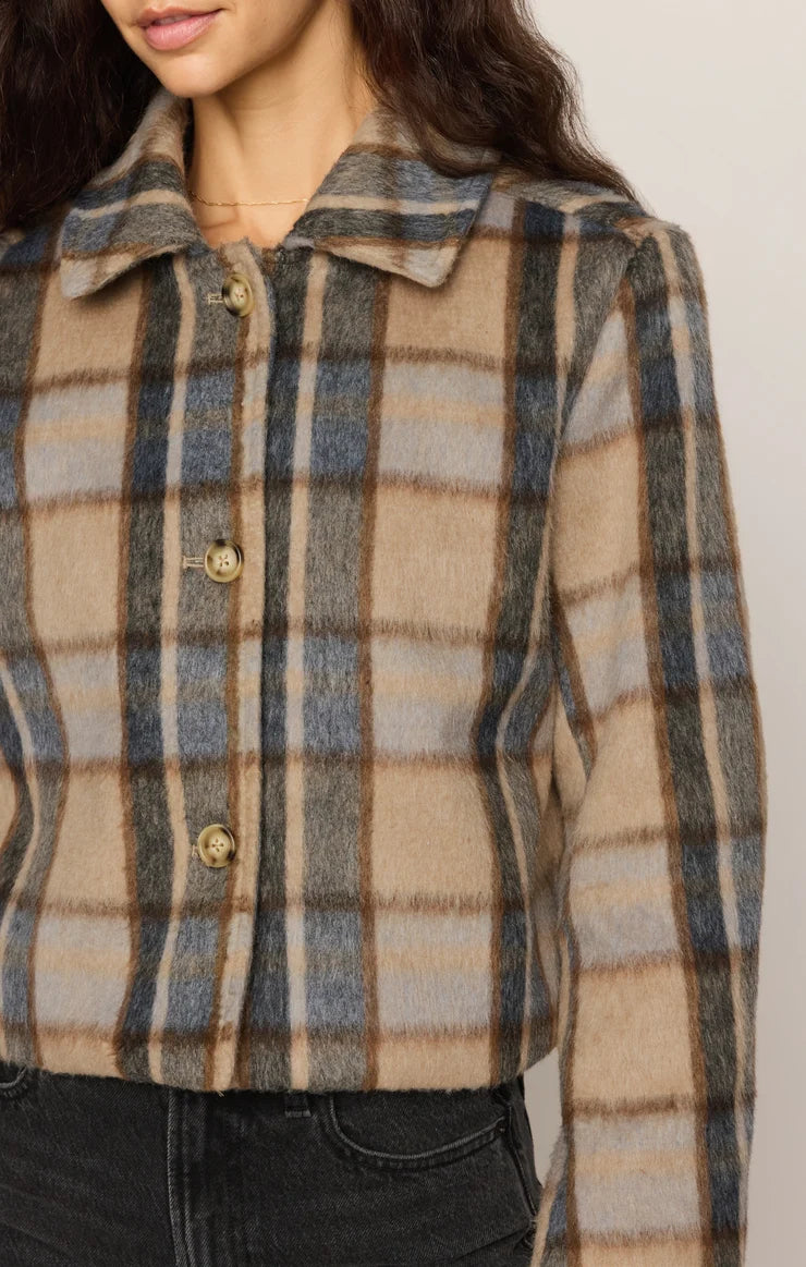 Z Supply Petra Plaid Shrunken Jacket Light Toffee
