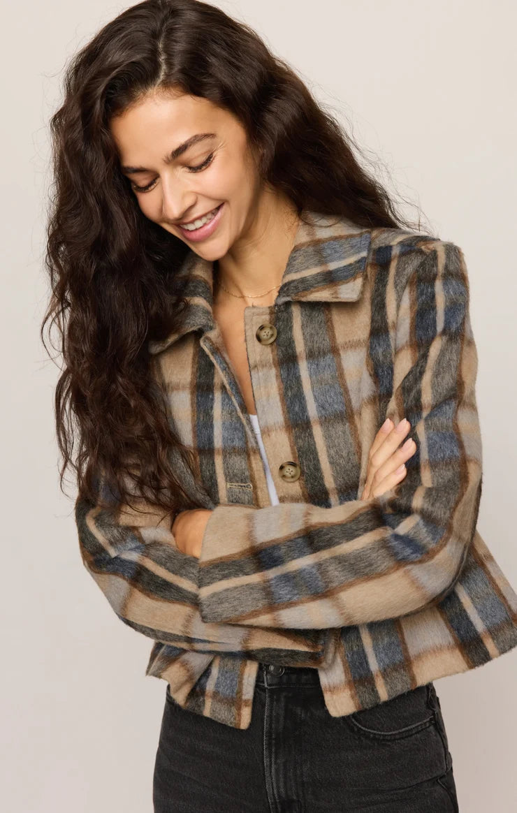 Z Supply Petra Plaid Shrunken Jacket Light Toffee