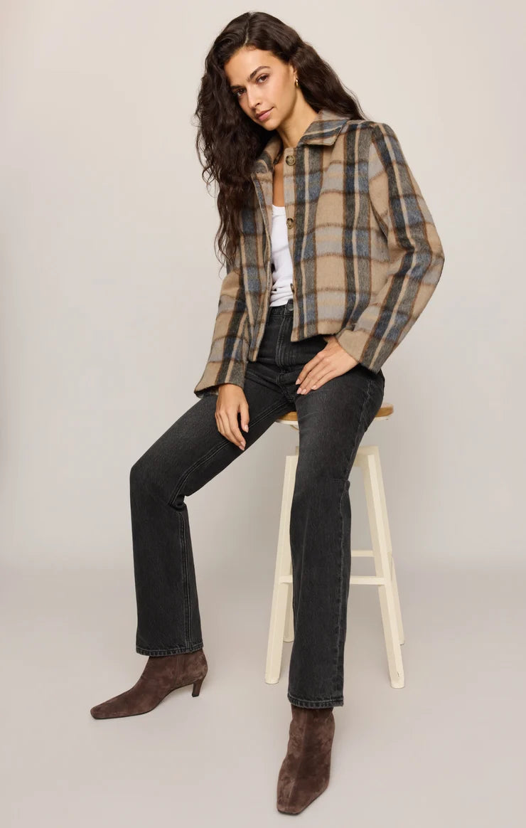 Z Supply Petra Plaid Shrunken Jacket Light Toffee