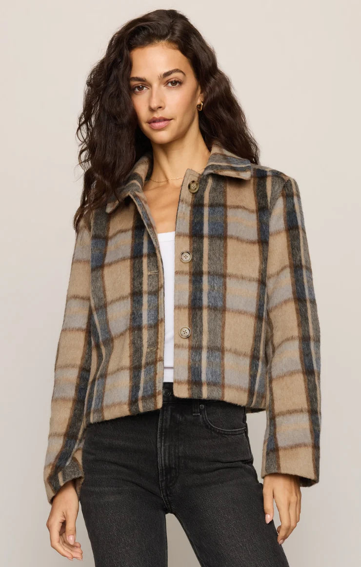 Z Supply Petra Plaid Shrunken Jacket Light Toffee