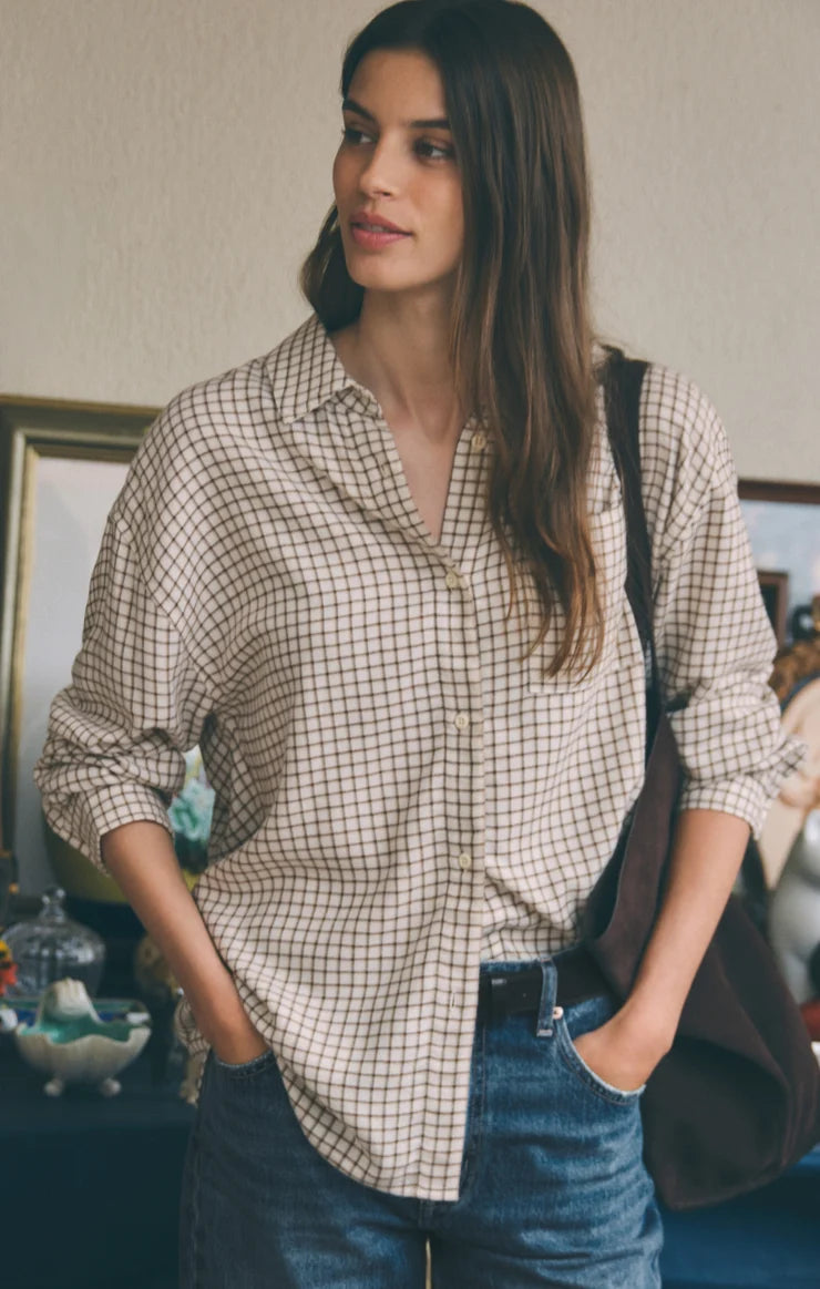 Z Supply River Plaid Button Up Frosted Pearl