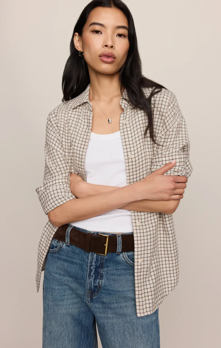 Z Supply River Plaid Button Up Frosted Pearl