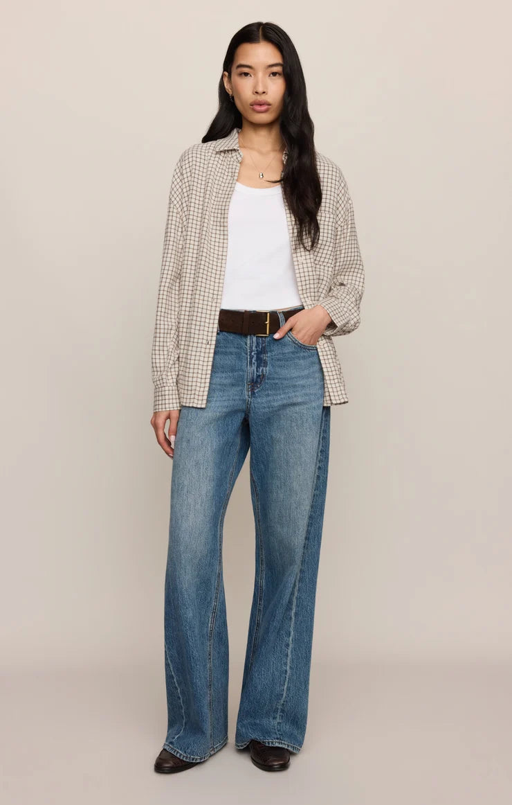 Z Supply River Plaid Button Up Frosted Pearl