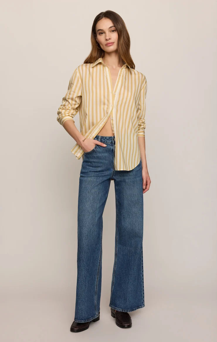 Z Supply Golden Haven Stripe Button Up Golden Sage