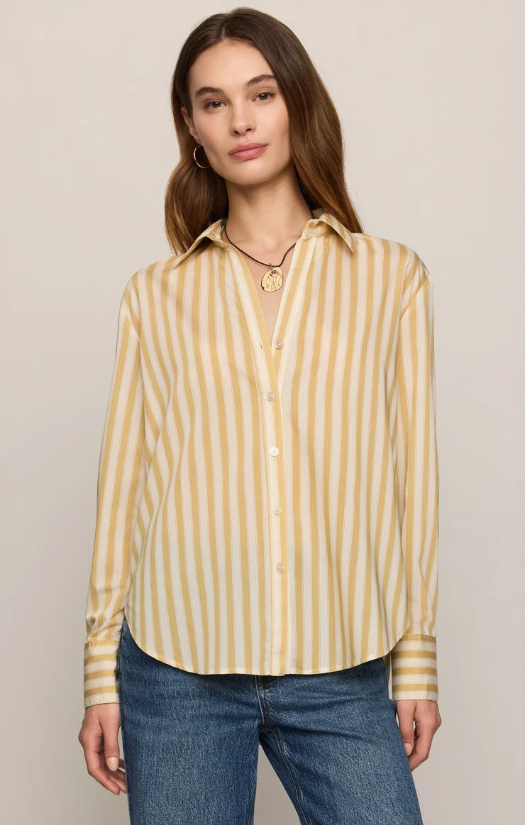 Z Supply Golden Haven Stripe Button Up Golden Sage