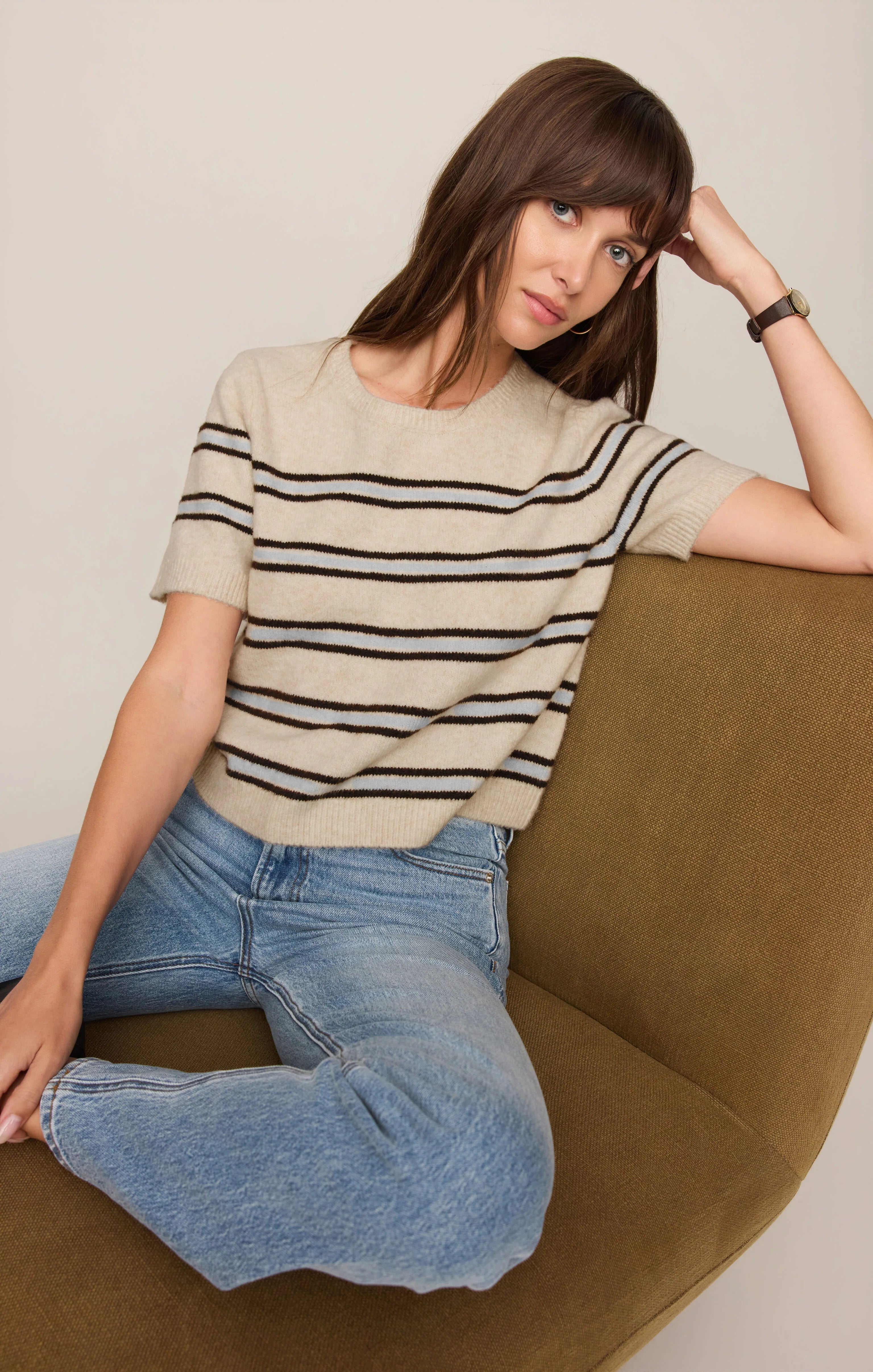 Z Supply Gatewood Stripe Sweater Tee Light Oatmeal Heather