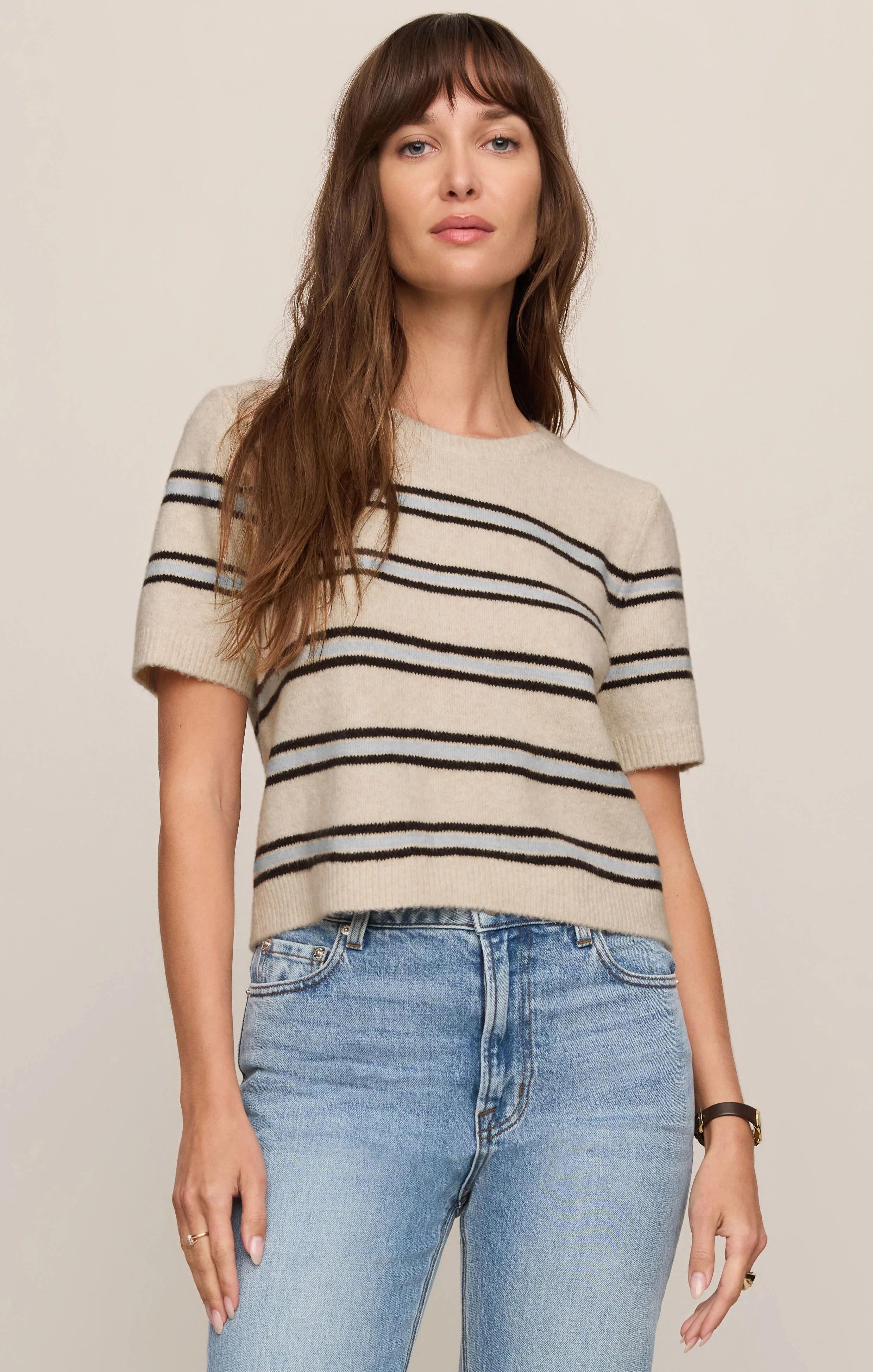 Z Supply Gatewood Stripe Sweater Tee Light Oatmeal Heather