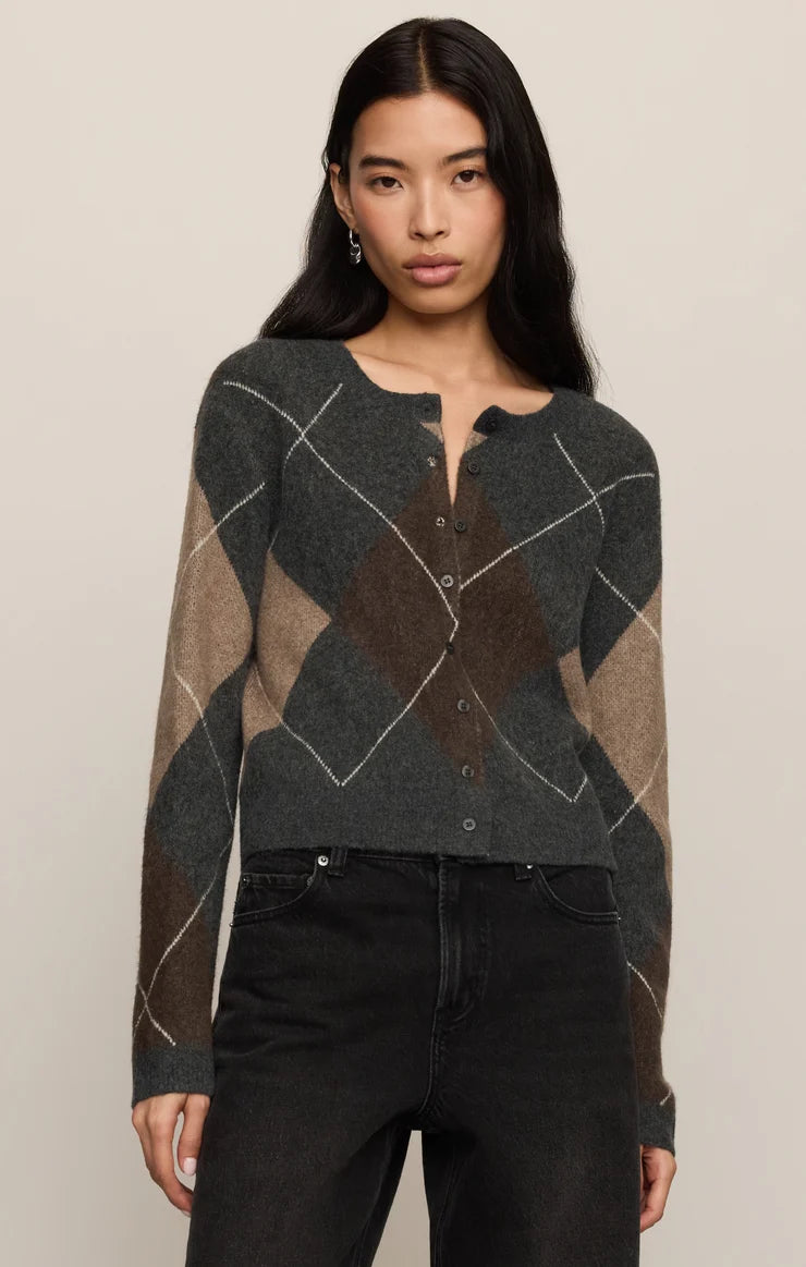 Z Supply Medina Argyle Cardigan Charcoal Heather