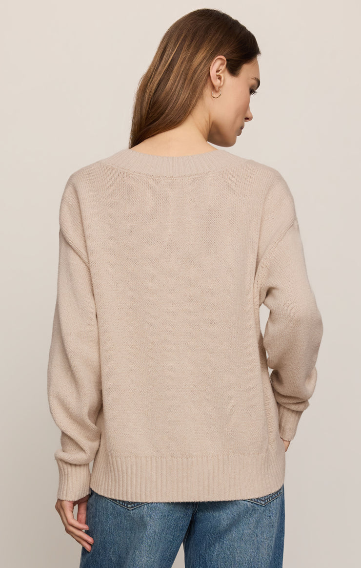 Z Supply Cloud Spun V-neck Sweater Frosted Pearl