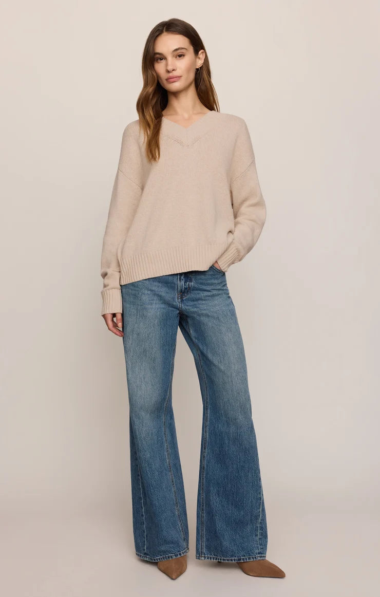 Z Supply Cloud Spun V-neck Sweater Frosted Pearl